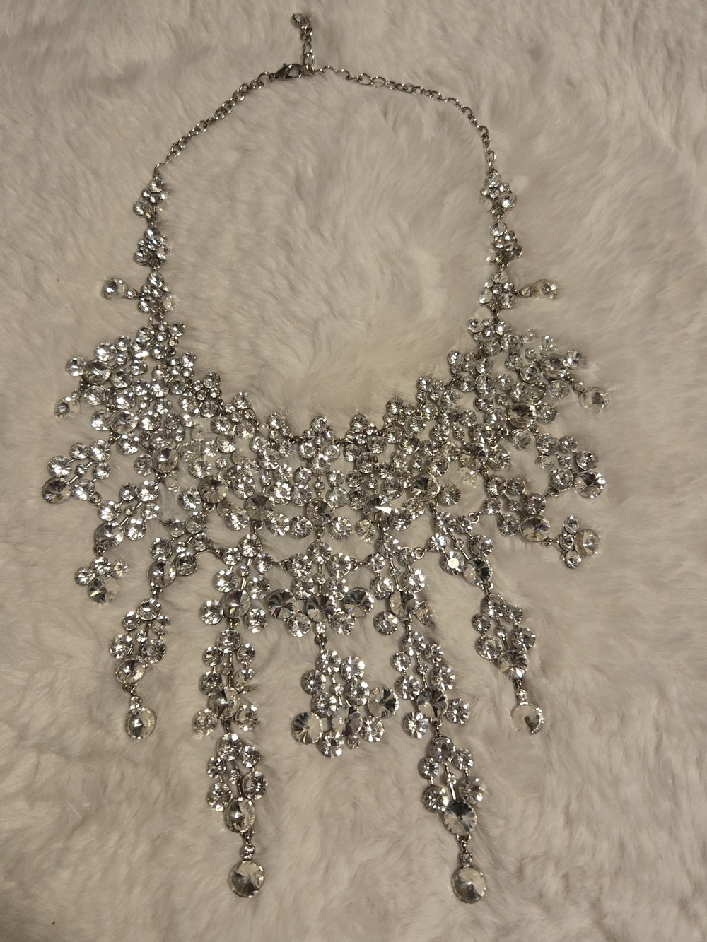 Vintage Silver Crystal Fringe Necklace